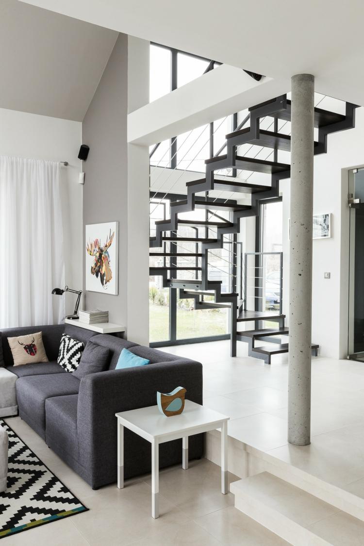 monochrome luxus wohnung treppe metall modern sofa beistelltisch