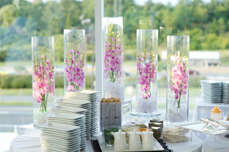 orchideen deko arrangements wasser vase schwimmen design tischdeko
