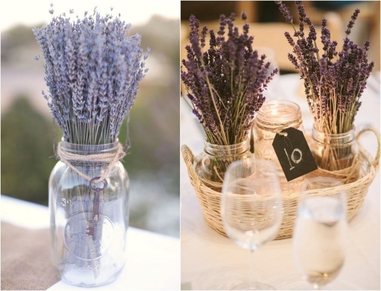 Tischdeko mit Lavendel marmeladenglaser-schnur-rustikal-kerzenhalter
