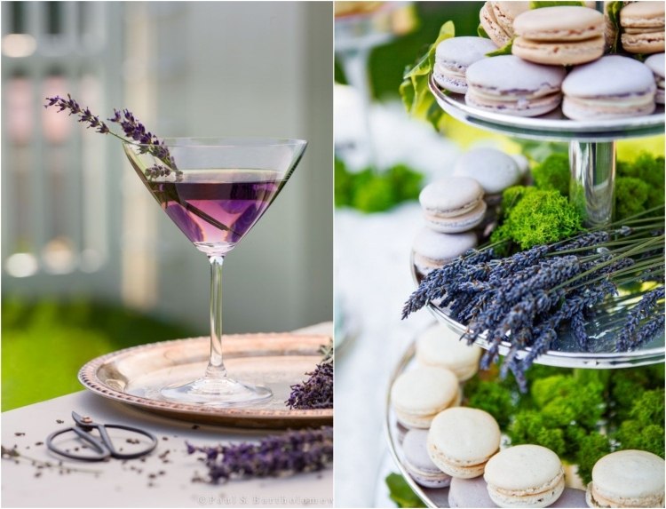 Tischdeko mit Lavendel martini-macarons-etagere-moos