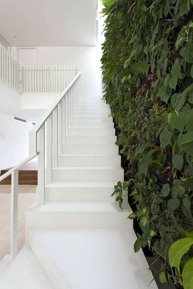 treppe minimalistischem stil wandgestaltung vertikal garten gelaender