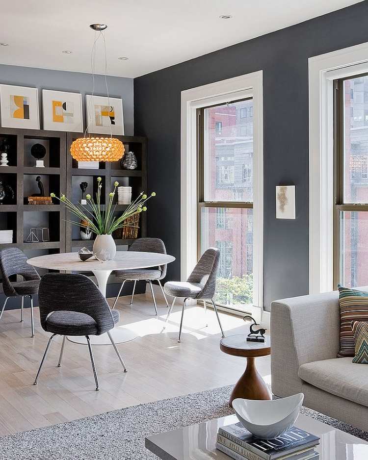 wandfarbe-grau-kombinieren-deko-ideen-wohnzimmer-weiss-hell-essbereich