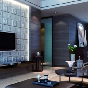 wandgestaltung im wohnzimmer geometrisch 3d wandpaneele weiss wohnwand beleuchtung