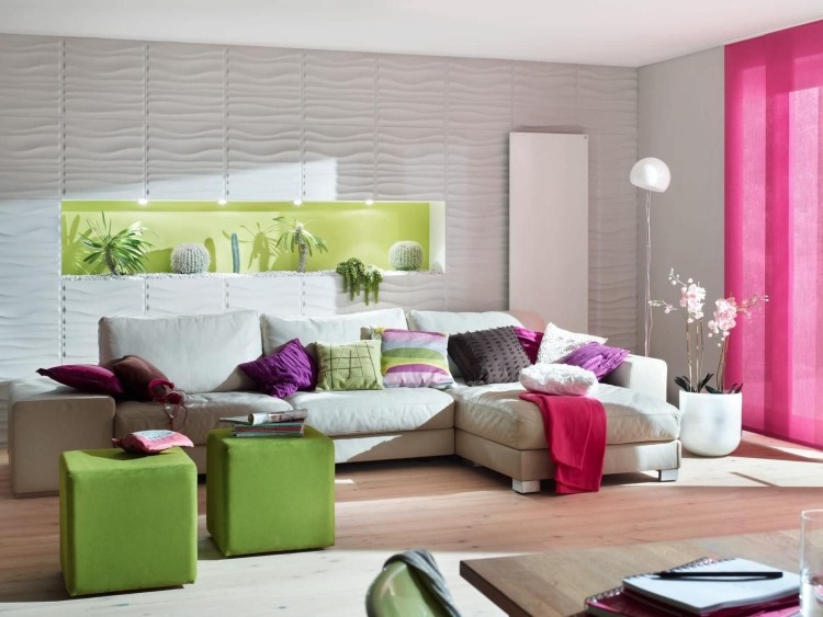 Wandgestaltung im Wohnzimmer -3d-wandpaneele-hellgrau-modern-KALLE