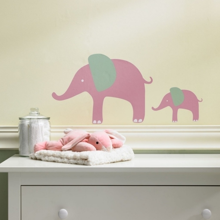Wandtattoos fürs Babyzimmer -elefante-pink-suess-kuscheltier-hase-kommode