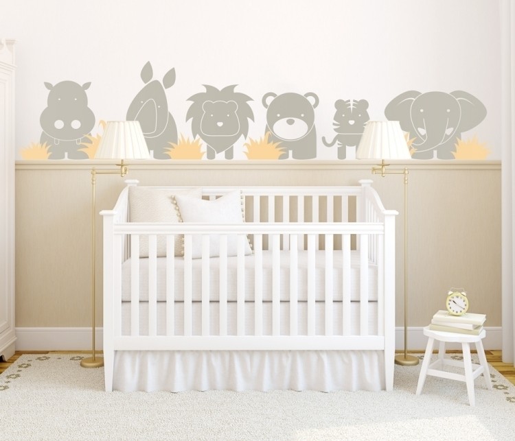 Wandtattoos fürs Babyzimmer -zart-farben-pastell-silhouetten-fries-zootiere