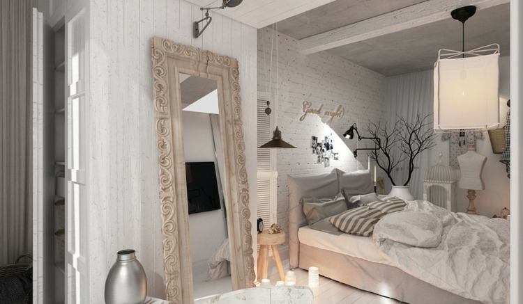 wohnung mit femininer einrichtung spiegel rahmen romantisch schlafzimmer