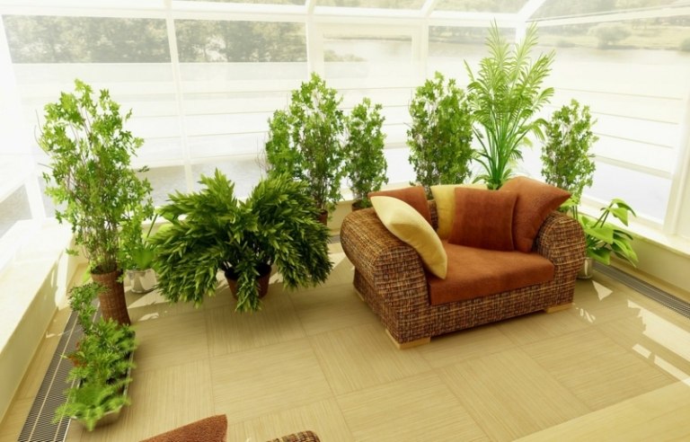 zimmer balkonpflanzen wintergarten idee schutz winter sofa korb fliesen