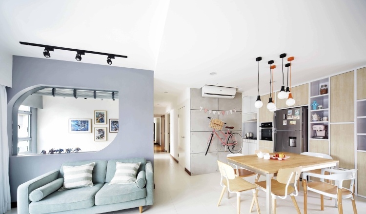 Zimmer streichen -pastelle-farben-esstisch-wohnzimmer-kueche-offen-raum