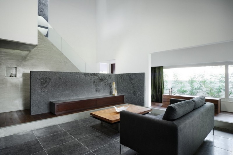 Einrichtungsideen-minimalistisch-Wohnstil-Beton-Kamin-Kommode