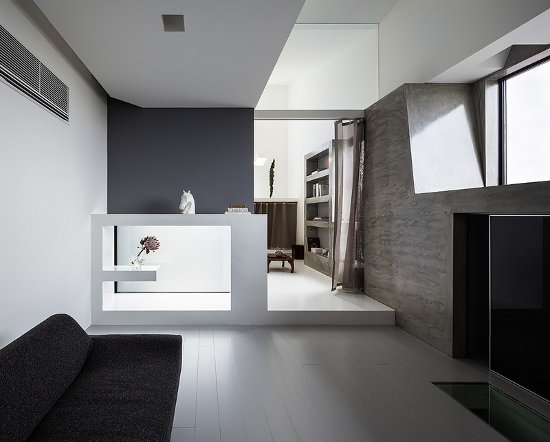 Einrichtungsideen-minimalistisch-Wohnstil-Betonwand-Holzfliesen