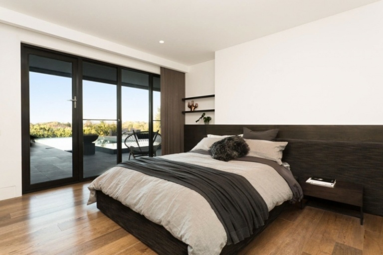 Einrichtungsideen-minimalistisch-Wohnstil-Holz-Bettkopfteil-Doppelbett