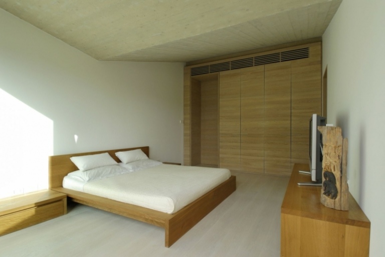 Einrichtungsideen-minimalistisch-Wohnstil-Schlafzimmer-Holz-Kleiderschrank