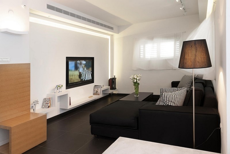 Einrichtungsideen-minimalistisch-Wohnstil-Wohnzimmer-Deckenbeleuchtung-Ecksofa