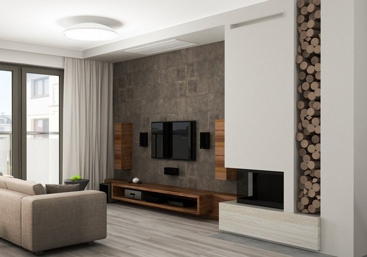 Fernseher-Wand-montieren-Wohnzimmer-holz-sideboard-lautsprecher