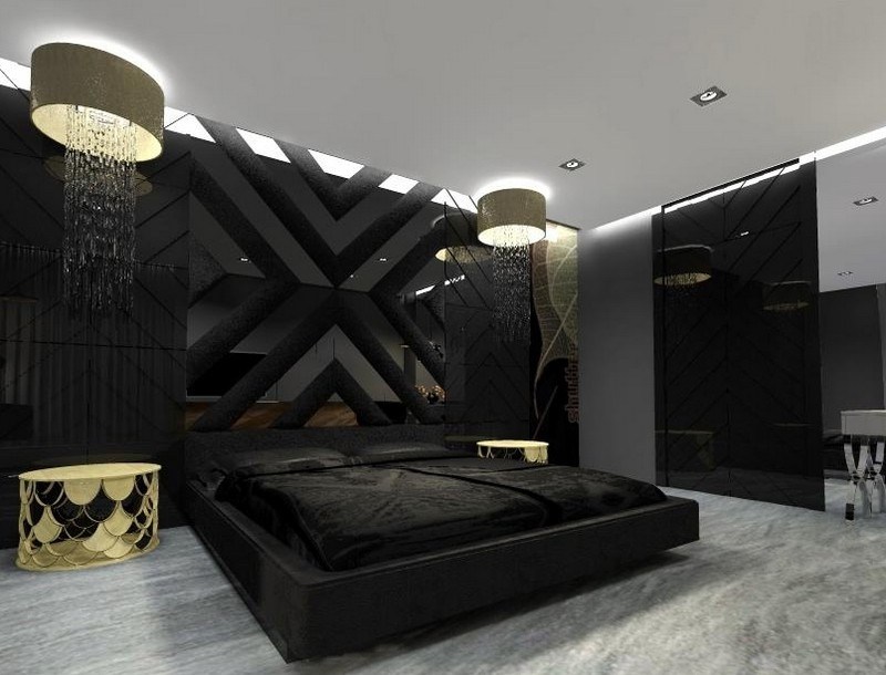 Inneneinrichtung-Ideen-Schlafzimmer-Bett-Kopfteil-schwarz-Bilder