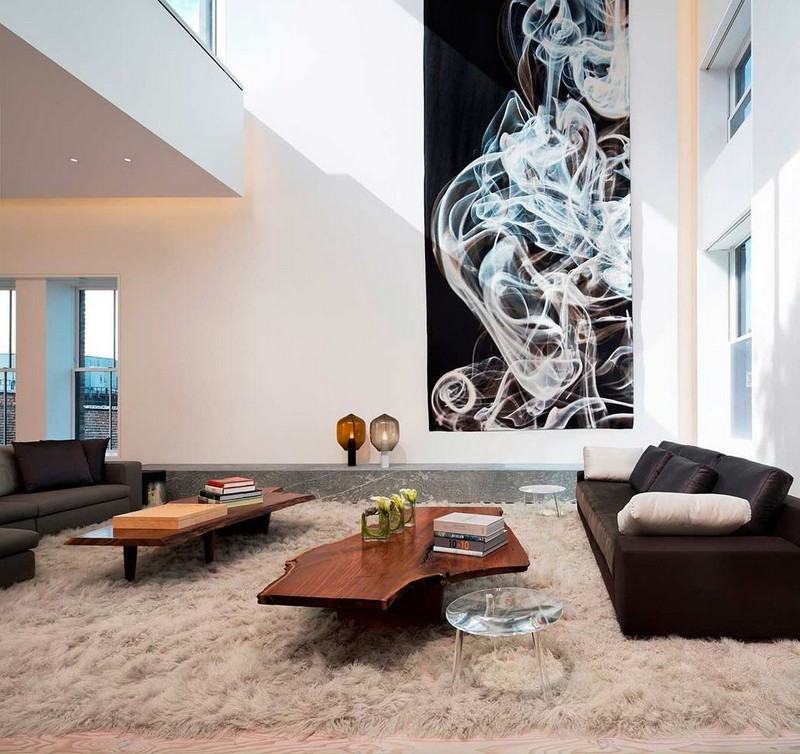 Inneneinrichtung-Ideen-Sofa-schwarz-moderne-Kunst-Wand