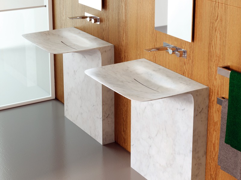Waschbecken für moderne Badezimmer-freistehend-eckig-Marmoroptik-teuco-milestone