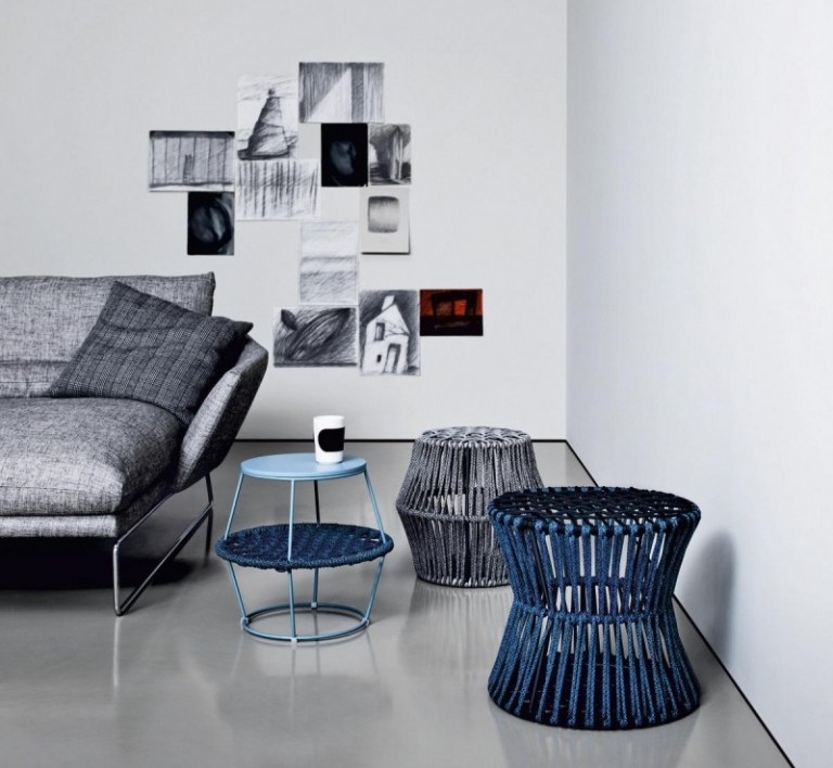 Runder Beistelltisch -blau-grau-couch-geflecht-seil-design-ziggy
