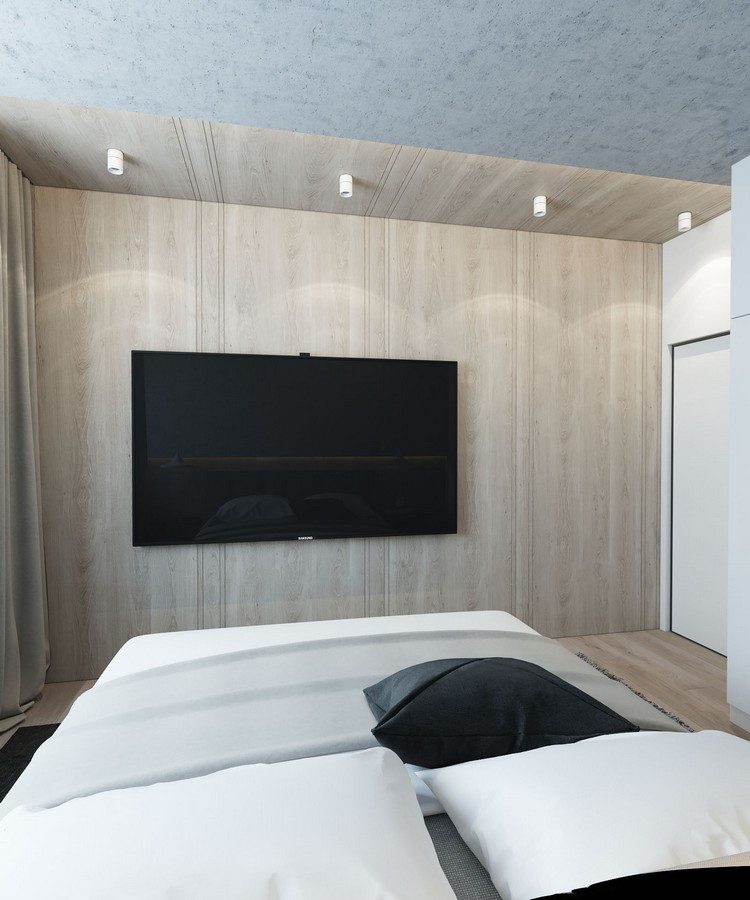 einrichten-naturtonen-hellgrau-beige-schlafzimmer-wandmontierter-fernseher