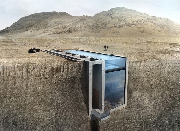 Glas-Pool am Dach -klippenhaus-konzept-betonwande-glasfront