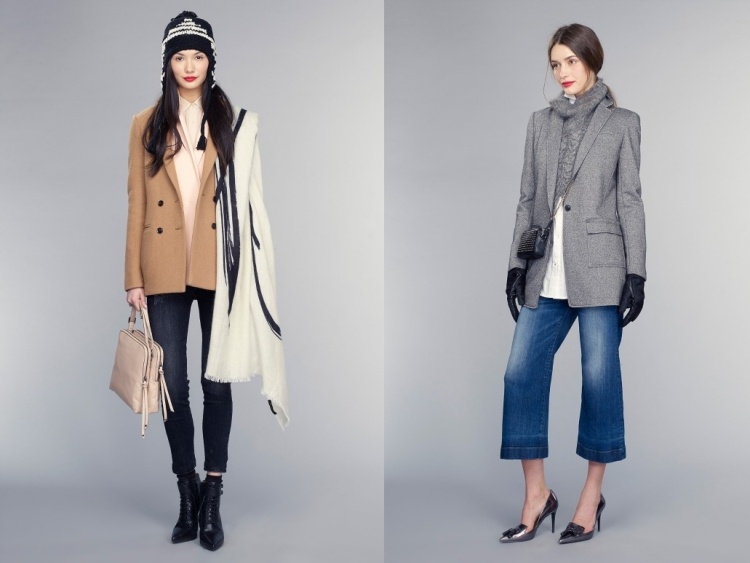 Herbstmode 2015 -damen-blazer-braun-grau-schal-jeans-banana-republic