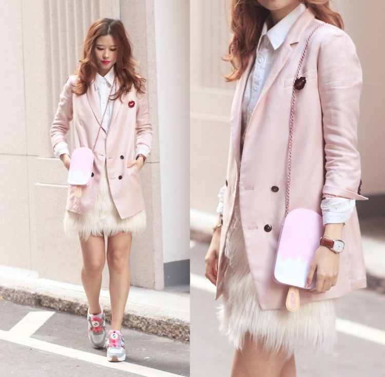 herbstmode-2015-damen-blazer-rosa-doppelreiher-pastellfarbe-sneakers-rock-flauschig