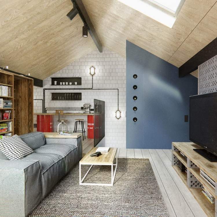 industrial-design-moebel-couch-baumwolle-dachschraege-dachfenster-teppich-grau