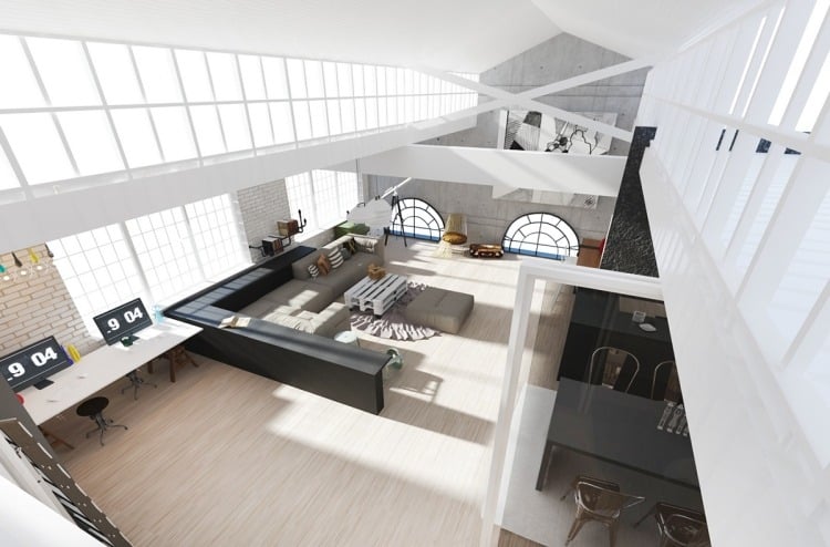 industrial-design-moebel-weiss-offen-planung-wohnzimmer-sprossenfenster-loft