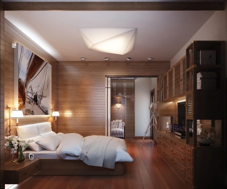 leseleuchte-bett-modern-schlafzimmer-holz-rustikal-wandregal-wandverkleidung