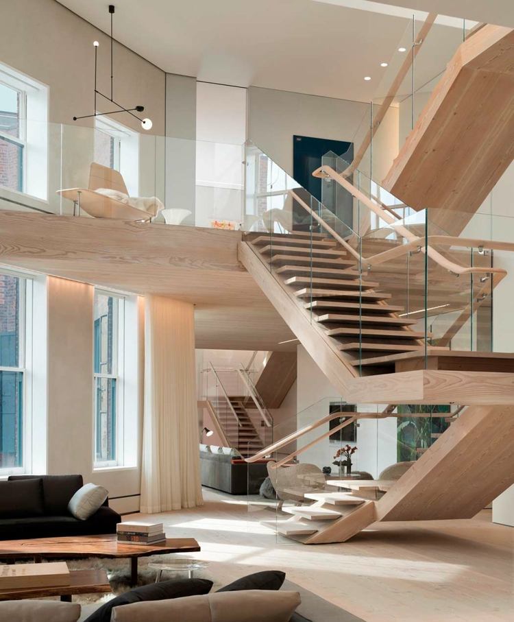 loft interieur schlichtem design moderne treppe fenster gross new york