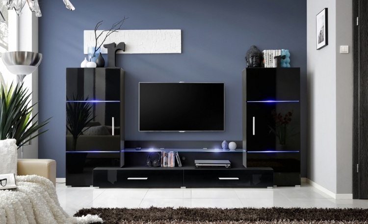 modern-wohnwand-led-schwarz-hochglanz-glas-wand-blau-wohnzimmer