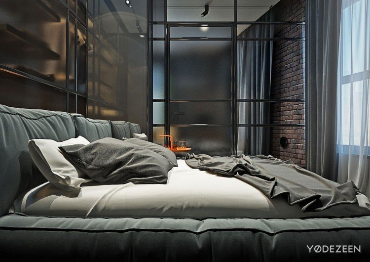 moderne-einrichtung-grau-schlafzimmer-polsterbett-schiebetueren-begehbarer-kleiderschrank