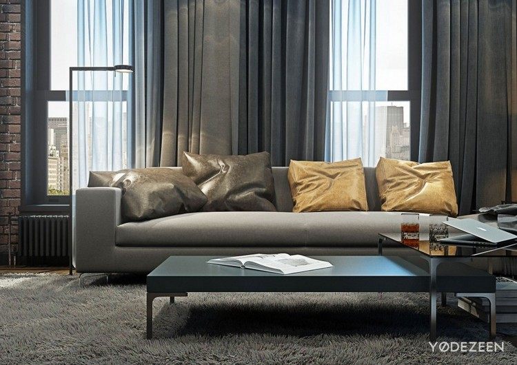 moderne-einrichtung-grau-wohnzimmer-sofa-shaggy-teppich