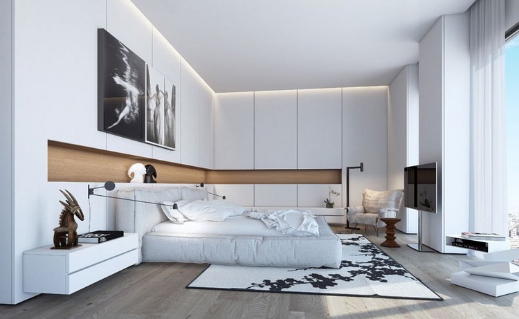 moderne-einrichtungsideen-schlafzimmer-indirekte-deckenbeleuchtung-einbauschrank-grifflose-fronten