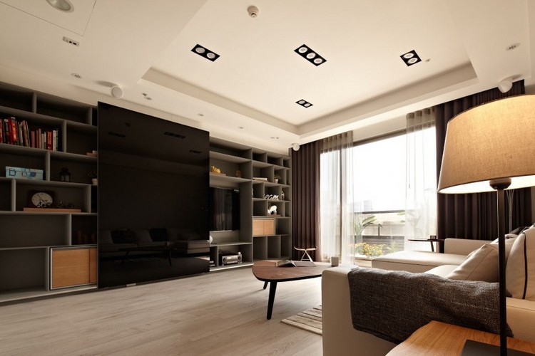 moderne-einrichtungsideen-wohnzimmer-wohnwand-regale-paneele-fernseher