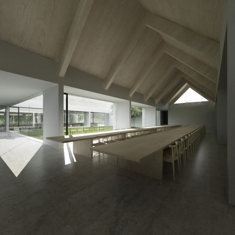 moderne-innenarchitektur-minimalistisch-hale-dachschraege-tisch-gross-stuehle-fensterwand-tamizo