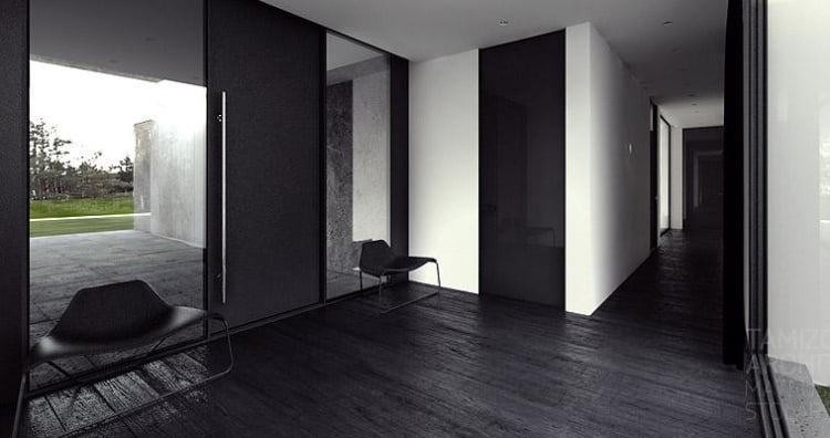 moderne-innenarchitektur-minimalistisch-schwarz-weiss-fensterwand-flur-cz-haus-tamizo