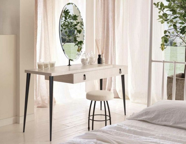 schminktisch ideen in weiß schwarz beine modern romantisch spiegel stuhl