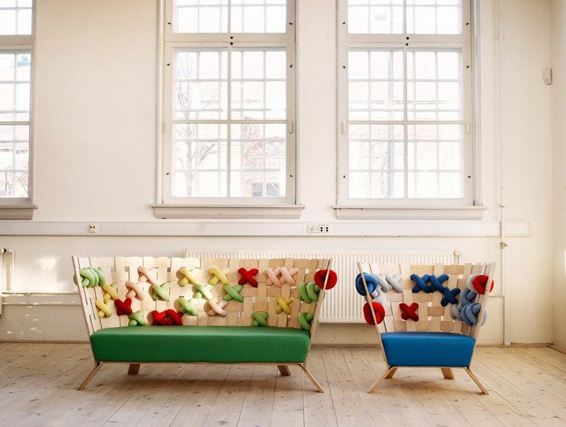 sofa und sessel design interieur modern idee blau gruen rot holz
