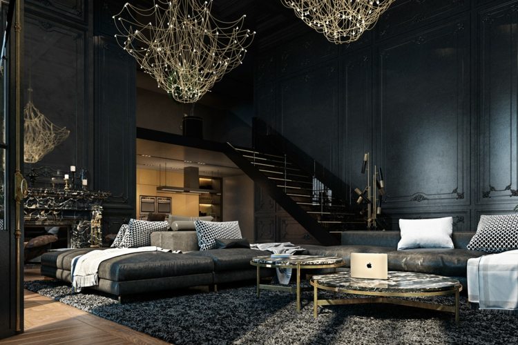 stilvolle luxurioese interieure design gross sofa couchtisch kronleuchter