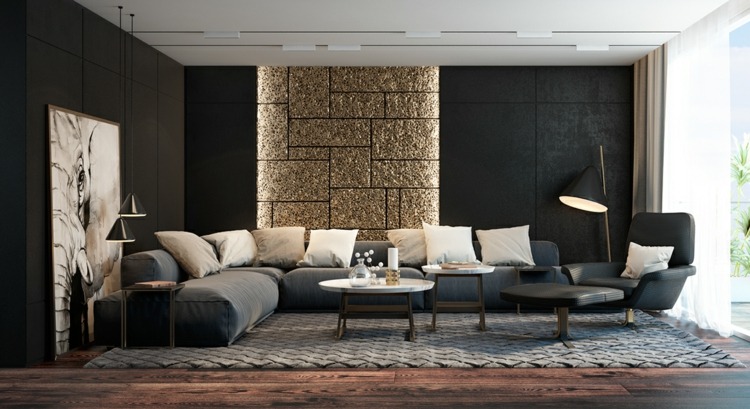 stilvolle luxurioese interieure gold akzent wand design bild sitzbereich