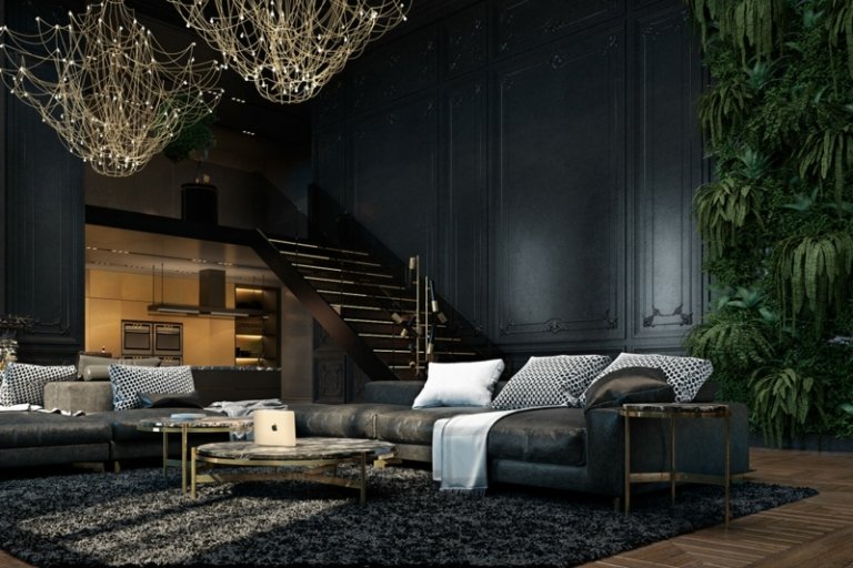 stilvolle und luxuriöse interieure paris design sitzbereich pflanze vertikal