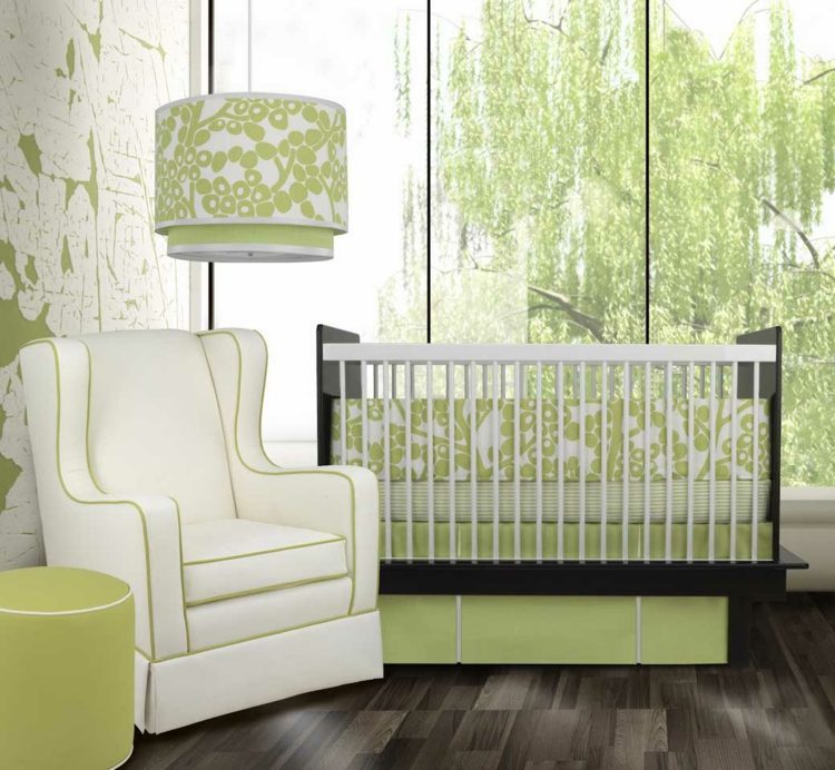 wandgestaltung im babyzimmer putz imitation weiss gruen stehlampe