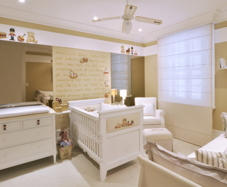 wandgestaltung im babyzimmer spiegel verkleidung weiss moebel ventilator