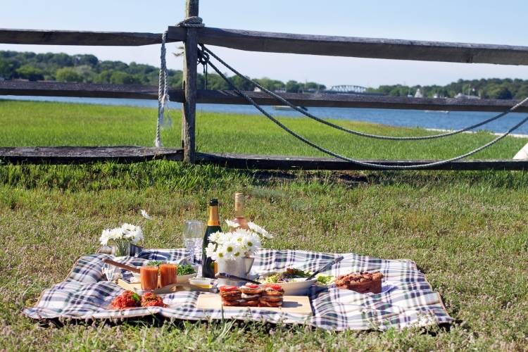 wasserdichte-picknickdecke-romantisch-sekt-essen-ausflug-fluss-gras-natur