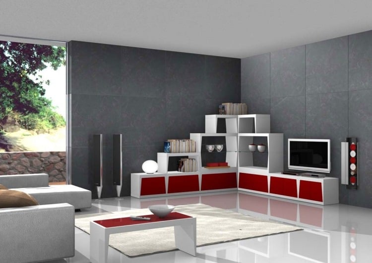 wohnzimmer-grau-eckcouch-rot-weiss-fenster-modern-wohnwand