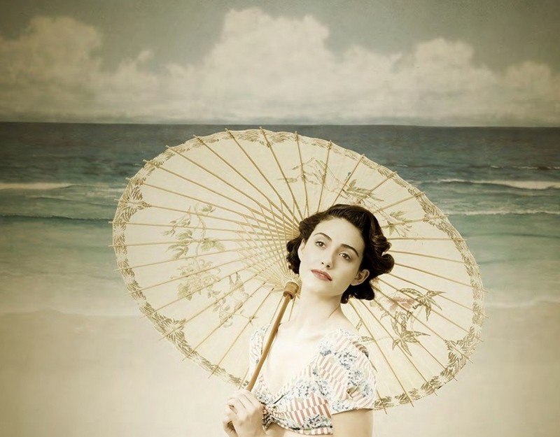 20er-Jahre-Mode-vintage-Sonnenschirm-Bademode