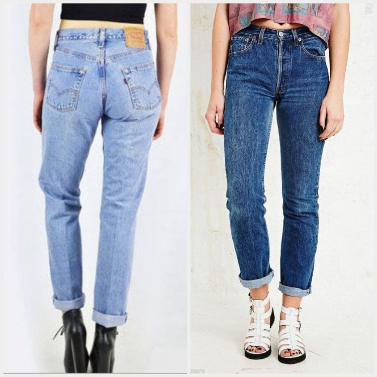 80er-jahre-mode-alte-jeans-hohe-taille-ausgenutzt-figurbetont