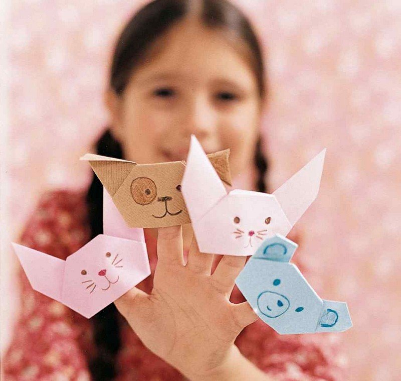 Basteln-Kindern-Origami-Fingerpuppen-falten-Hunde